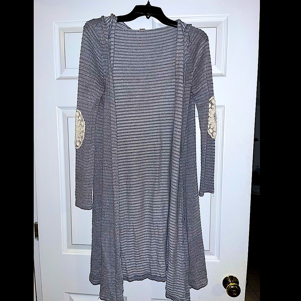 Boutique Grey Long Cardigan With Hood
